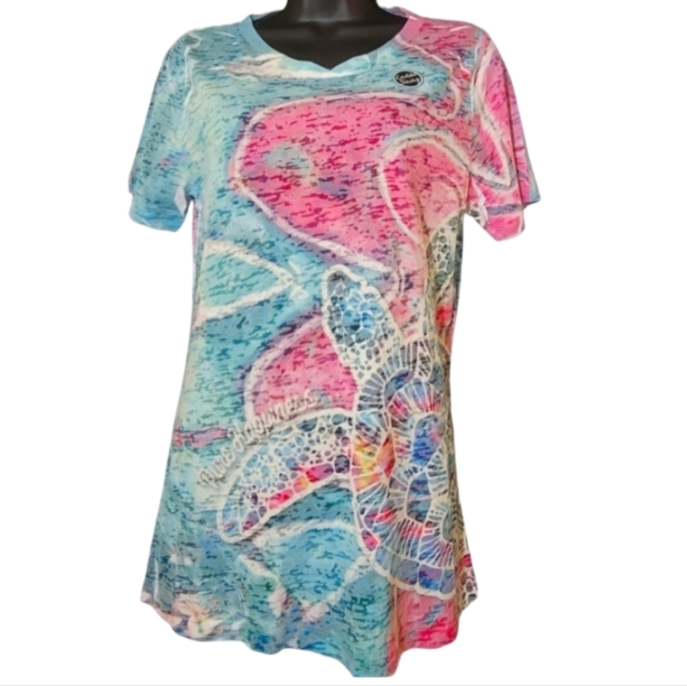Blue 84 Women's Burnout T-Shirt Short Sleeve Sea Turtle Size S
